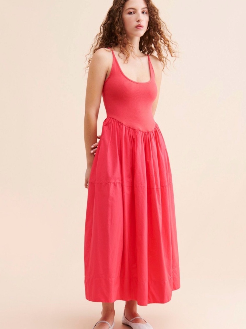 Free People We the Free Dylan Midi dress in a hot pink/coral color way, guc, M